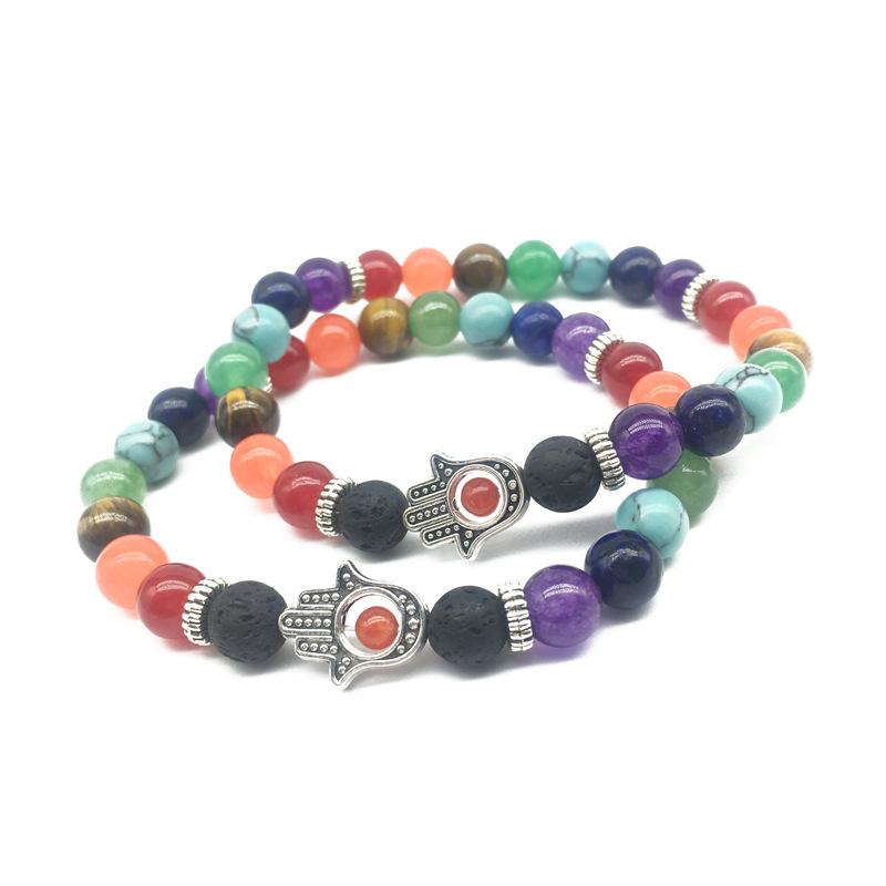 

Beaded, Strands 2021 Natural 8mm Black Lava Bracelet 7 Chakra Palms Yoga Bracelets For Women And Men