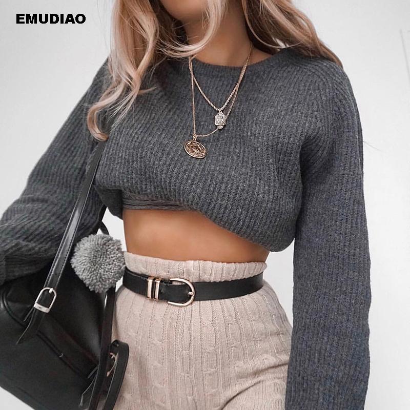 

Women' Sweaters Knitted Women Sweater Solid Long Sleeve Crop Pullovers Autumn Winter 2021 Casual Streetwear Woman Pull Femme Jumper, Gray