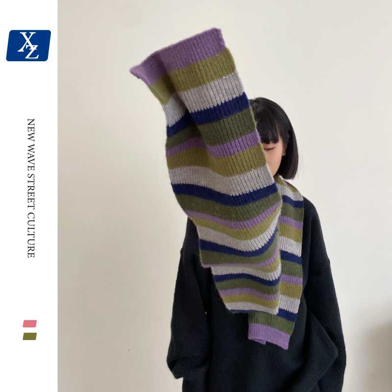 

Scarves Winter Knit Striped Warm Scarf Women Luxury Fashion Korean Multicolor Shawl Ladies Black Red Snood Designer Muffler