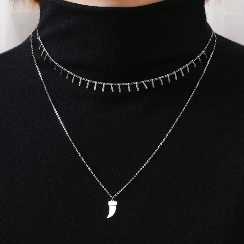 

Chains Vintage Multi Layered Horns Pendant Stainless Steel Necklace Silver Color Chain Beads Moon Star Disc Choker Necklaces Jewelry