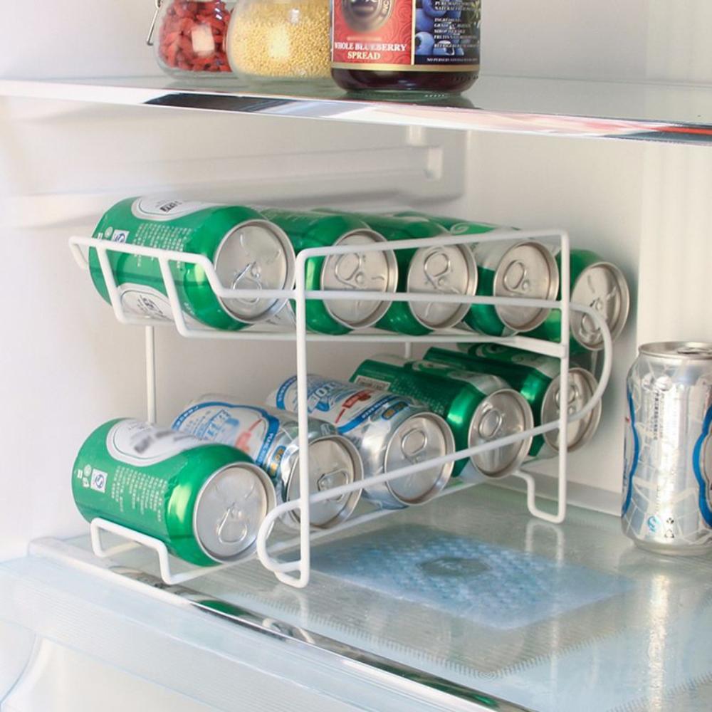 

New Kitchen Refrigerator Fresh Drink Beer Coa Cans Storage Rack Soid Doube-ayer Finishing Shef Beverage Cans Storage Rack