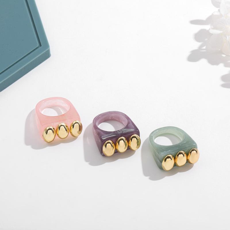 Cluster Rings Fashion Vintage Transparent Resin Acrylic Ring For Women Trendy Metal Geometric Oval Irregular Chunky Finger Jewelry Gift-image-722987315