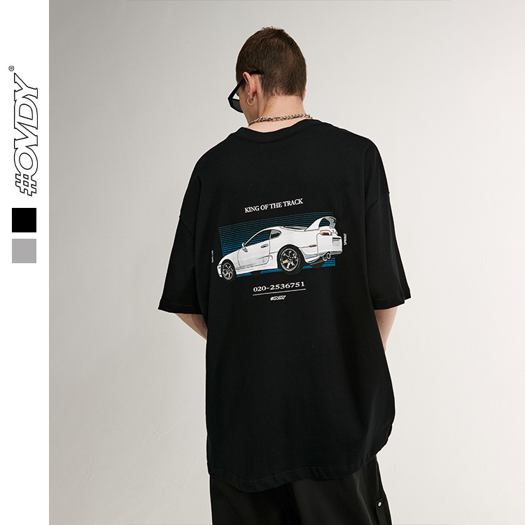 

wxwovdy men's new street fashion in spring and summer fun racing print personalized casual loose men's short sv, White;black
