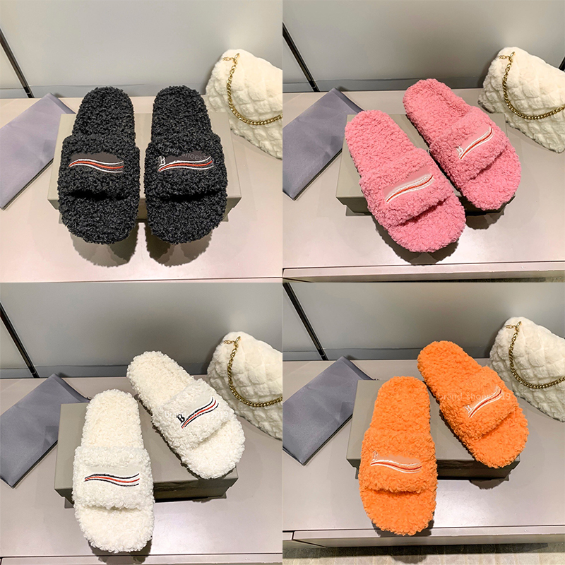

2022 Luxury designer Womens Slippers Ladies wool Slides Winter fur Fluffy Furry Warm letters Sandals Comfortable Fuzzy Girl Flip Flop Slipper, Box