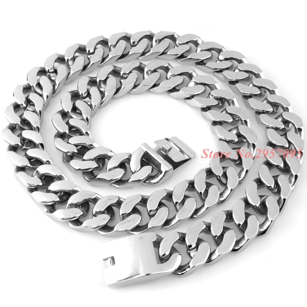 

Fate Love 20MM Super Heavy Thick Mens Flat Curb Cuban Chain Necklaces Silver Color 316L StainlSteel Hip hop Necklace X0509
