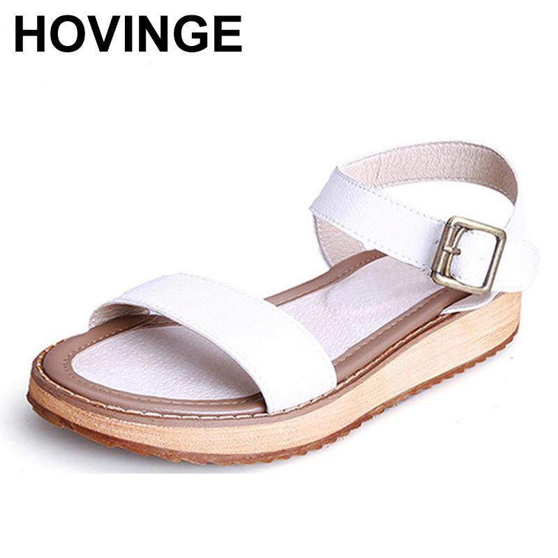 

Women Sandals 2021 Genuine Leather Wedge Heels Shoes Girls Platform Buckle Open Toe Casual Plus, Black