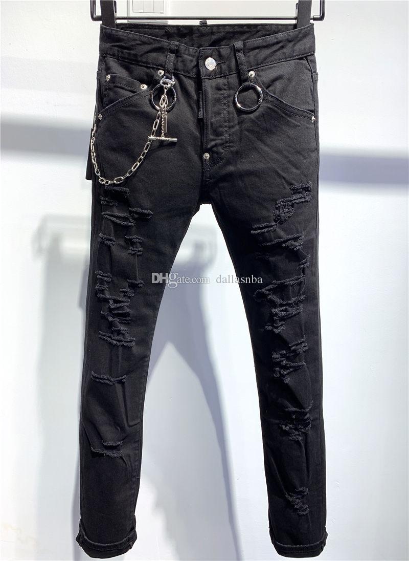 

SS20 New Arrival Top Quality D2 Designer Men Denim Cool Guy Jeans Embroidery Pants Fashion Holes Trousers Italy Size 44-5 ocu DSQ UARED2, Blue