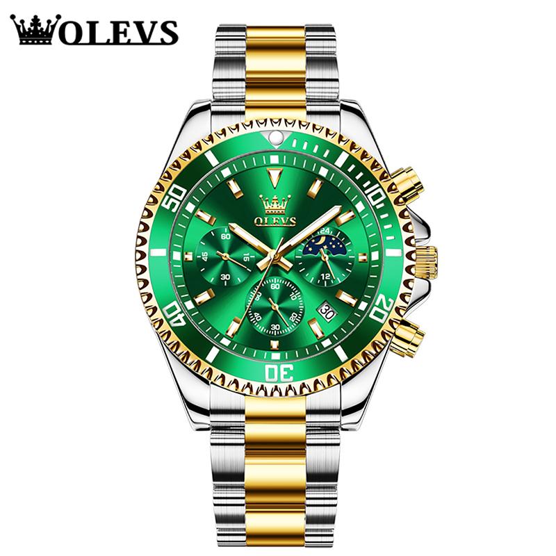

Wristwatches 2021 Top Men Wrist Watches Quartz Black Gold Green Face Waterproof Business Men's Wristwatch Watch, Green x silver