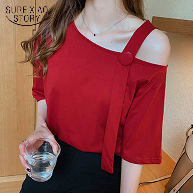 

Fashion Summer Short Sleeve Solid Color Skew Collar Chiffon Blouse Women Korean Loose Plus Size 4XL Ladies' Tops 9451 50 210527, White