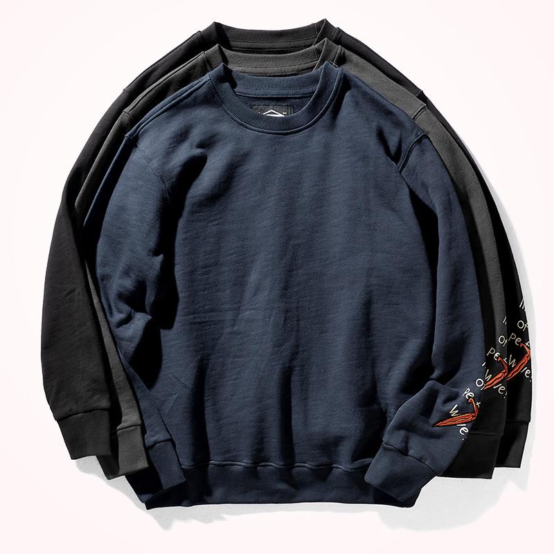 

Yoga Outfit Autumn And Winter Japanese Retro Heavyweight Thickened Velvet Embroidered Hoodies Men's 380g Pure Cotton Pullover Sportswear