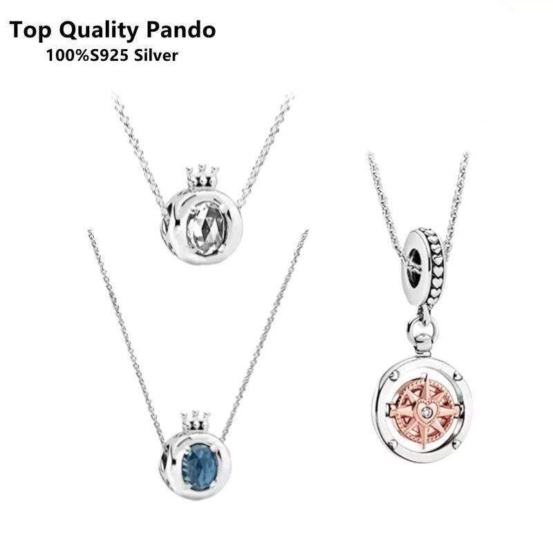 

Chains Fit Luxury 925 Sterling Silver Authentic Pan Neckla Cecrystal Crown Suitable For Women High Quality Fashion Jewelry Wedding Gift