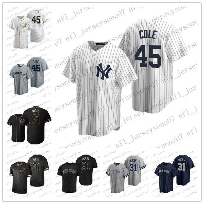 

Custom York men women youth Yankees 31 Aaron Hicks 45 Gerrit ColeÂ white blue gray Authentic 2020 Home Jersey, Black