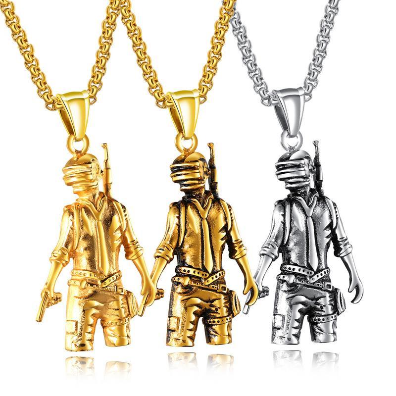 

Pendant Necklaces Hip Hop Rock PUBG Character Pendants Necklace For Men Gold Color 316L Stainless Steel Sprot Jewelry Drop