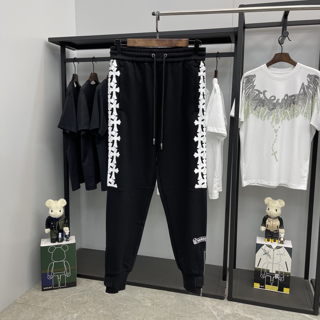 

Hearts/Chrome 2021 Summer New Ch Cro Three Dimensional Cross Printed Casual Pants Loose Legged Men's Sports Pants Trend, Black