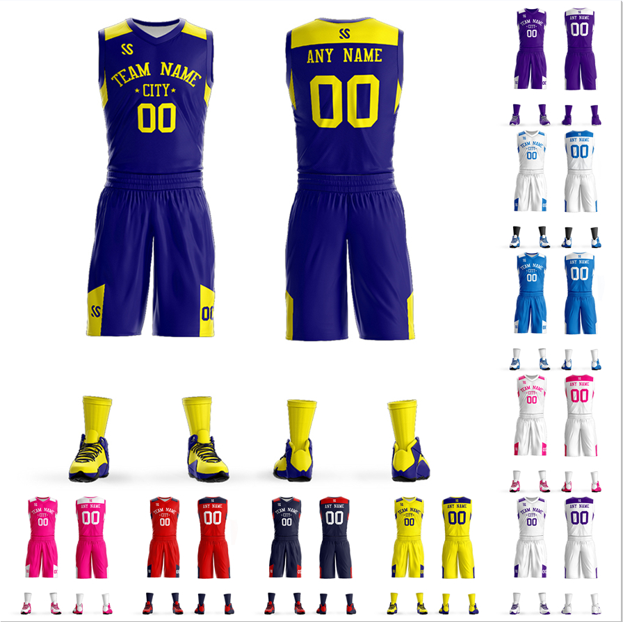

Wholesale new men's youth basketball uniform suits to customize your basketball team logo jersey Two-piece breathable and quick-drying vest, Cqss18001-09 as pic