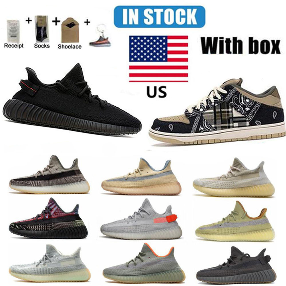 

IN US Warehouse Kanye West Running Shoes Yeezy 350 Top Quality Yecheil Cinder Clay Static Tail Light Cream White Black And Zebra Sneakers Men Women Size 38-46 With Half, Additional socks