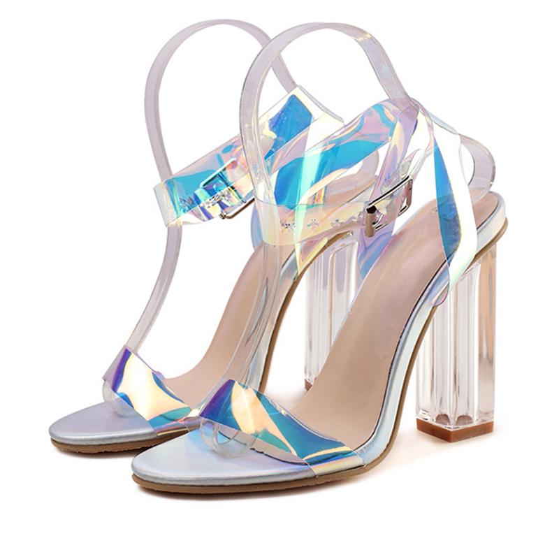 

Dress Shoes Ladies Plus Size Sexy Summer Casual Thick Heels Sandals Transparent High, Color