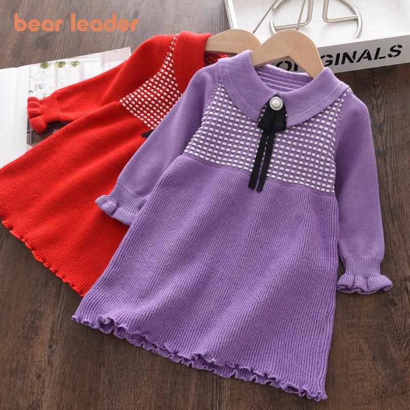 

Girl's Dresses Bear Leader Baby Girl Knitted Dress Fashion Kids Christmas Patchwork Vestidos Children Bow Cute Princess Clothes For 3-7 Year, Red;yellow