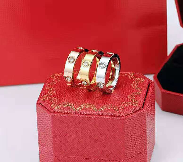 

2021 New Titanium Steel Lovers Couple Rings Color diamond Wedding Promise Ring For Women Men Engagement Jewelry With Box, Silver