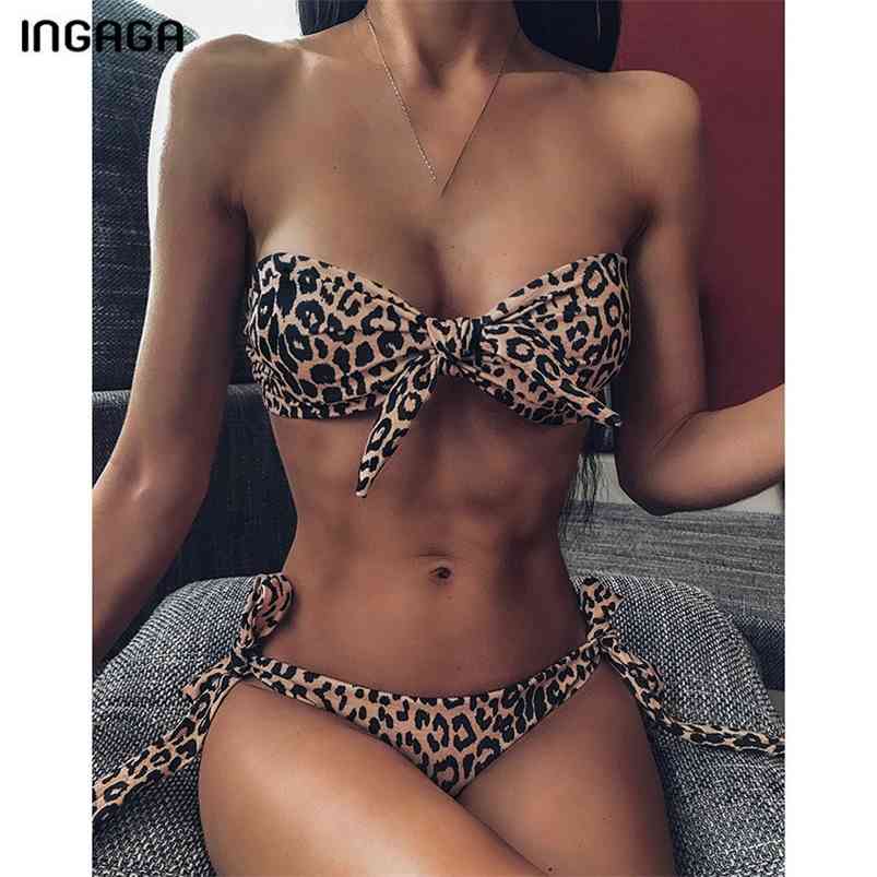 

INGAGA Bandeau Bikini Women's Swimsuits Leopard Swimwear Female Sexy Brazilian Bikinis High Cut Biquini Swimsuit 210629, B2313