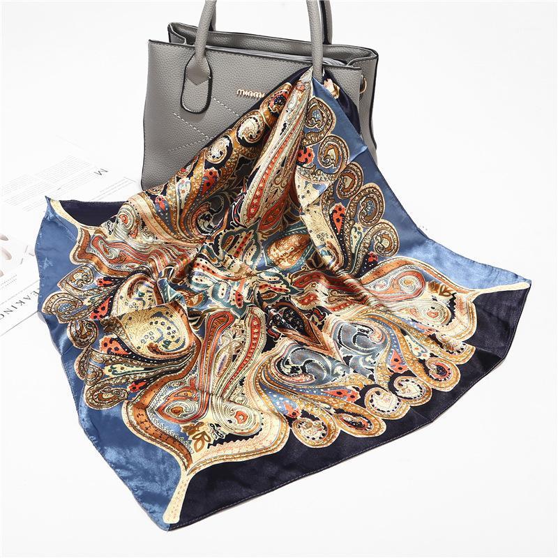 

Yishine 60*60cm Fashion Women Square Scarf Wraps Elegant Cashew Spring Summer Head Neck Hair Tie Band Neckerchief Bag Decor, Blue;gray