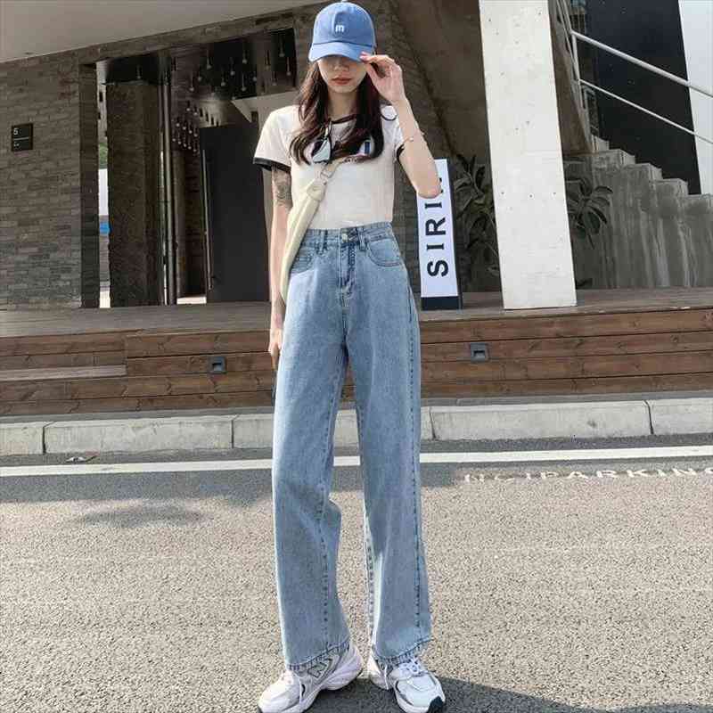 

Korean Wide Leg Jeans Pants Women High Waist Pantalon Pour Femme Loose Plus Size Denim Wide Pants Cute Streetwear Jeans, Blue