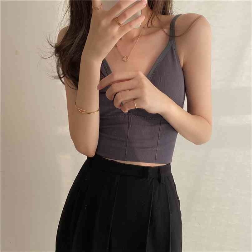 

Korean Vintage Camis Basic Solid Slim Chic Sexy Casual Female Sleeveless Women All Match Tank Tops 210525, Black