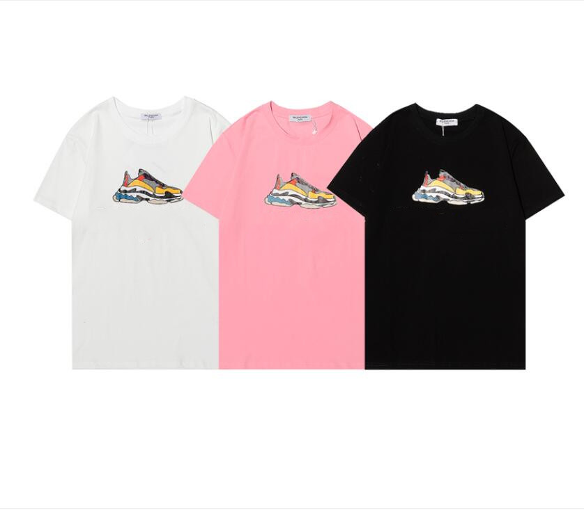

2021 men'/women' short-sleeved T-shirt old shoes letter LOGO casual women' cotton pullover bottoming shirt couple T-shirt, Black