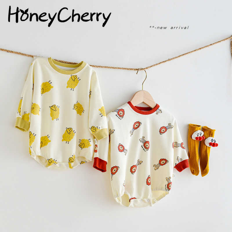 

Spring cute cartoon printed long-sleeved Romper Baby Romper baby boy clothes 210701, Yellow