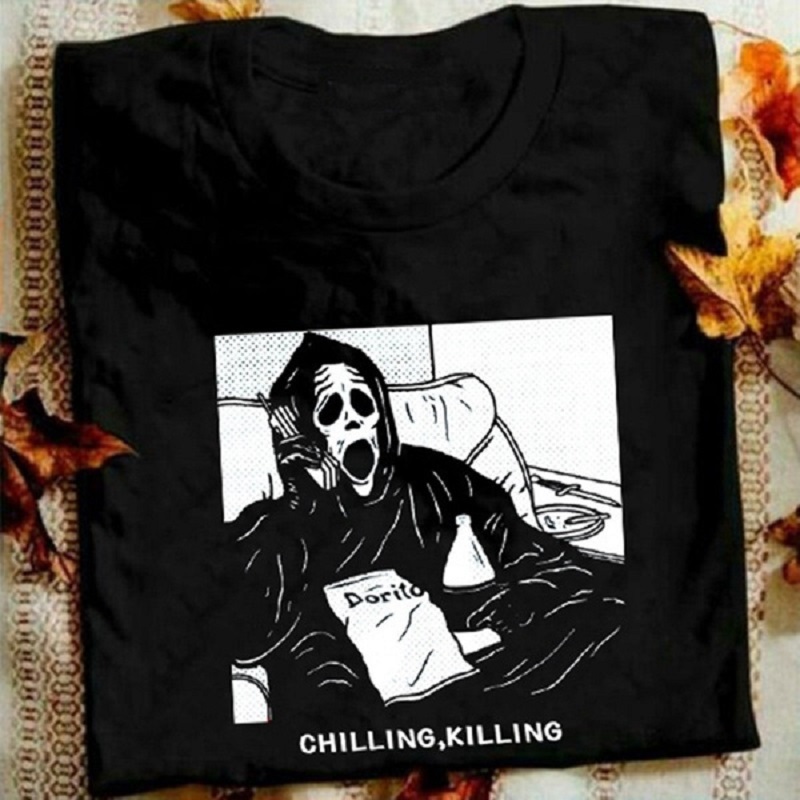 

Chilling Killing Horror Skull t-shirt women funny 100% Cotton grunge graphic Gothic aesthetic hipster casual unisex tee t-shirt 210518, Black