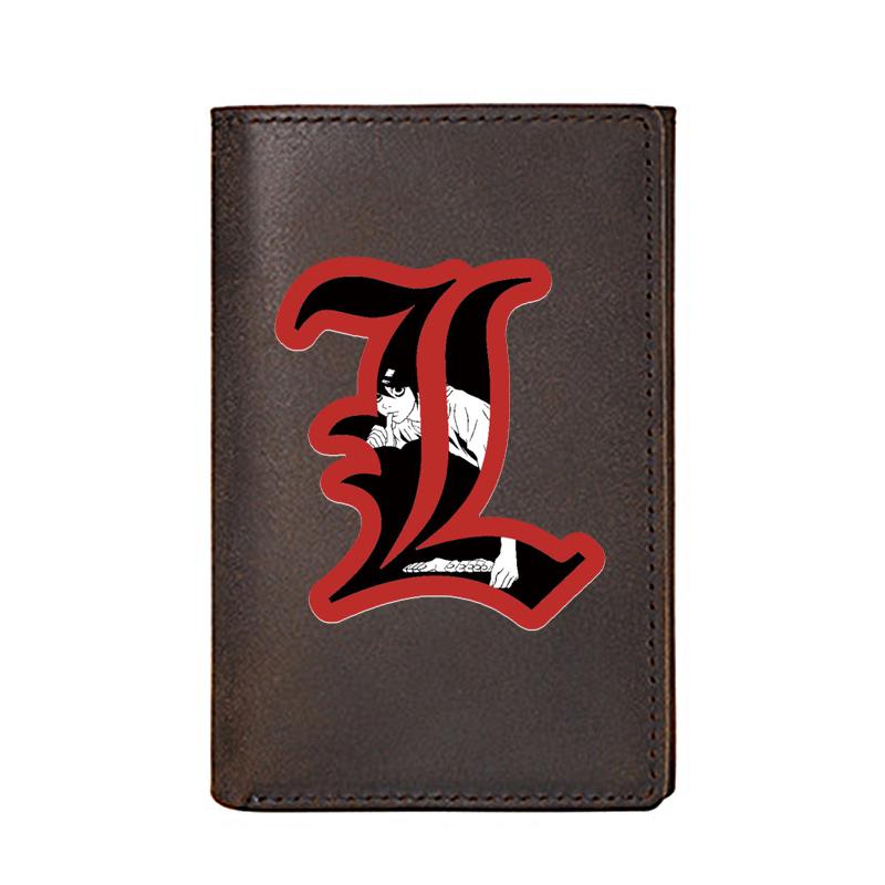 

Personality Genuine Leather Men Wallet High Quality Luxury Death Note Business Card Holders Male Purses Short Money Bags Wallets, Red;black