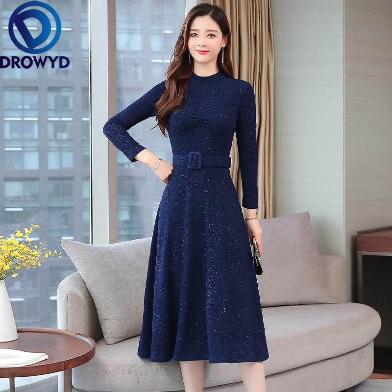 

Casual Dresses Autumn Blue Midi Dress 2021 Women's Boho Long Sleeve Over Knee Loose High Waist Beach Holiday Party Vestidos