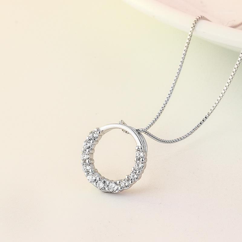 

Chains Fashion Jewelry 925 Sterling Silver Circle Pendant Necklace Geometric Cubic Zirconia Hollow Ring For Women