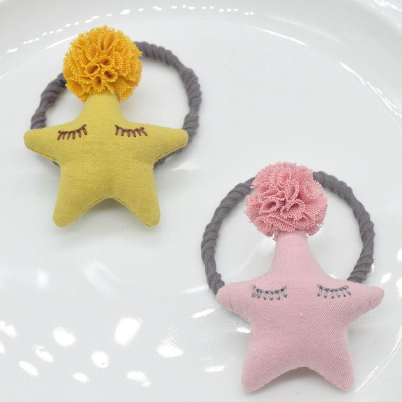 

Children's hair accessories headdress cute fabric yarn ball five-pointed star girl pin baby pin rubber band ring