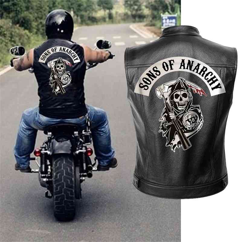 

Sons of Anarchy Leather Jacket Vest Men Motorcycle Spring Jackets SOA Punk Black Motorrad Gilet