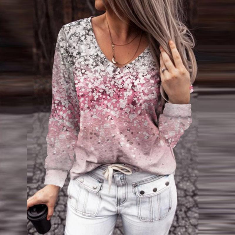 

Women's Blouses & Shirts Women Casual Slim Blouse 2021 Autumn Fashion Long Sleeve V Neck Floral Printed Pullover Ladies Office Vintage Elega, White
