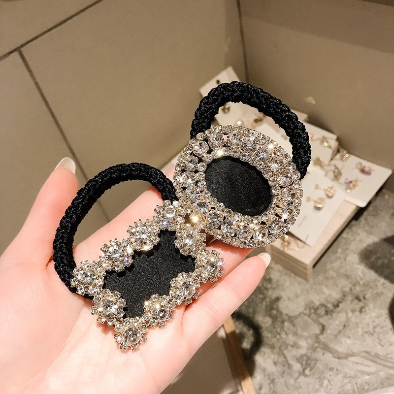 

Square Rhinestone Elastic Bands Accessories Korean Upscale Vintage Full Crystal Sparkly Hair Ties Scrunchies Whole