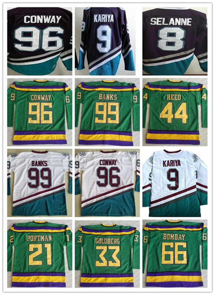 

Vintage The Mighty Ducks Of Anaheim Movie 96 Charlie Conway Hockey 8 Teemu Selanne 9 Paul Kariya 99 Banks 44 Reed 21 Portman 66 Bombay 33 Goldberg Jersey CCM Jerseys, As