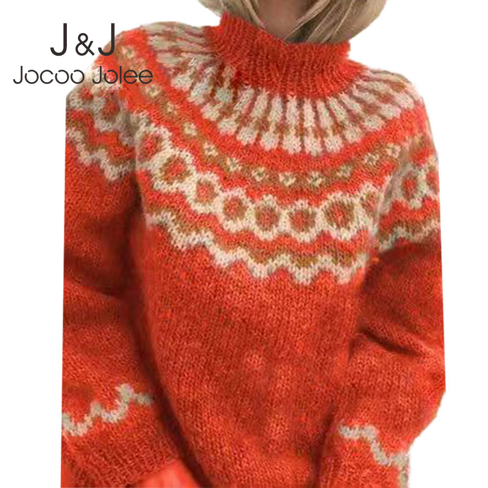 

Jocoo Jolee Women Casual Harajuku Knitting Tops Vintage Turtleneck Sweater Bohemain Style Loose Pullover Autumn Jumpers 210518, As photo