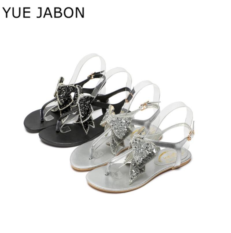 

Summer Female Sandals Crystal Jelly Shoes Woman Flat Bottom Lady Casual Beach Butterfly Flip Flops White Black Footwear