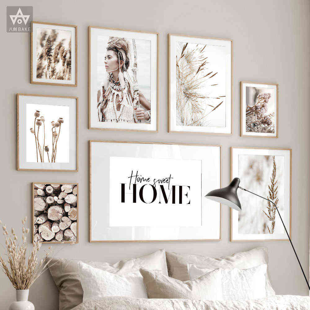 

Wild Boho Woman Wheat Plant HOME Quotes Poster Canvas Wall Art Print Nature Landscape Painting Decorative Scandinavian Pictures X0726
