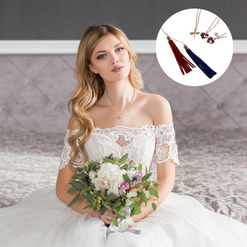 

4pcs Independence Day Tassel Necklace Luxurious Jewelry Pendant Necklaces, Silver