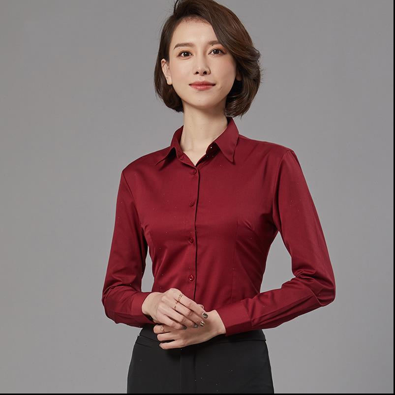 

women womens blouses basic simple long sleeve dress shirts full button front closure slim fit formal office social work, White