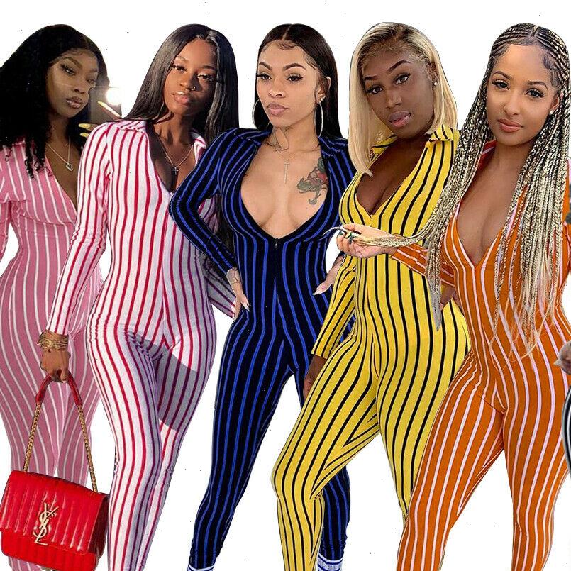 

striped bodycon low cut women rompers long sleeve clubwear deep v neck tight romper female, Black;white