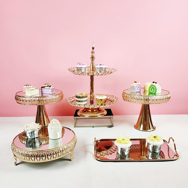 

Other Bakeware 5pcs/lot Decoration Gold Cupcake Stand Trays Mirror Cake Plate