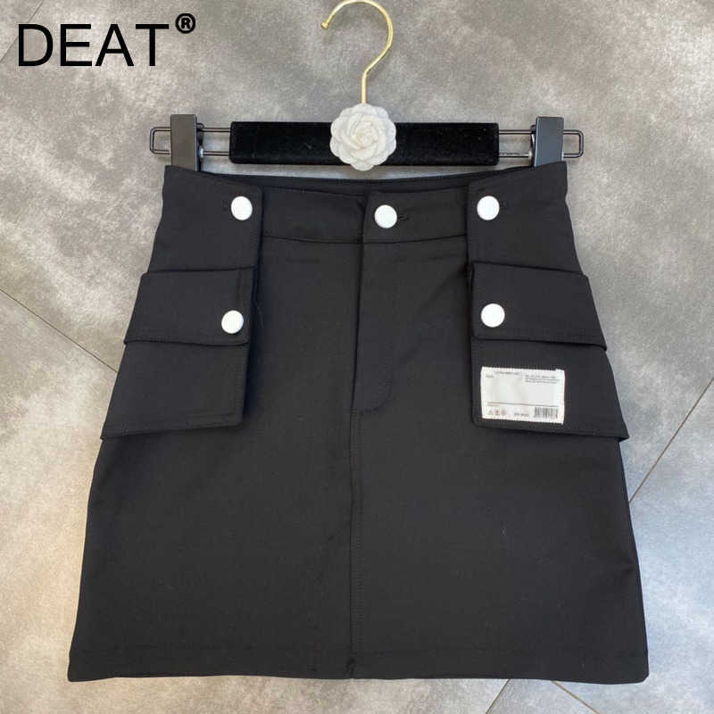 

DEAT Women Side Pocket Personality Skirt Arrivals High Waist Fashion Temperament Spring Summer 11D1619 210709, Black