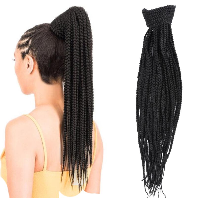 

Synthetic Wigs Long Box Braid Drawstring Ponytail Wig Crochet Fake Hair Pony Tail Hairpiece Clip In For Black Women, #1b
