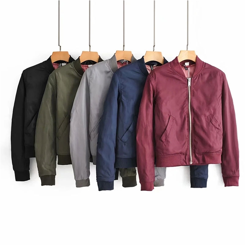 

Jacket Women zipper padded women bomber jacket black blue pink gray armygreen casual outwears 03 210628, As picture