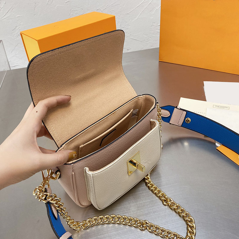 

Luxurys Designers Flap Double Chains L Bags Removable Shoulder Discoloration Leather Strap Crossbody Clutch Pocket Multi Pochette Two_tone