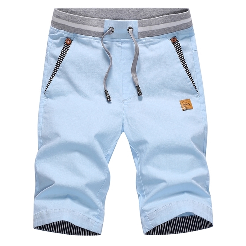 

Men' Summer Breeches Shorts Casual Cotton Fashion Style Boardshort Bermuda Male Drawstring Elastic Waist Beach 210629, Blue chinese size